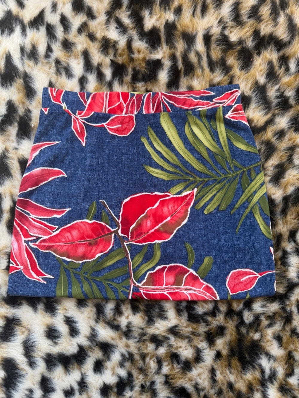 Blue Floral Tropical Print Mini Skirt
